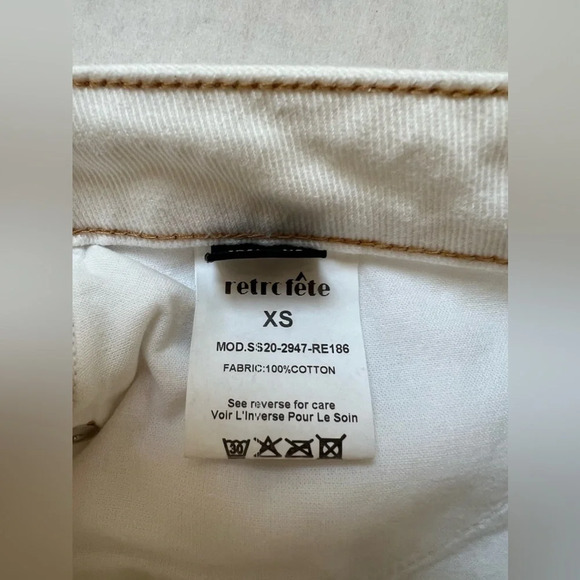 Retrofete Irene Denim Mini Skirt Patchwork White Acid Wash Asymmetrical Hem XS - Picture 8 of 8